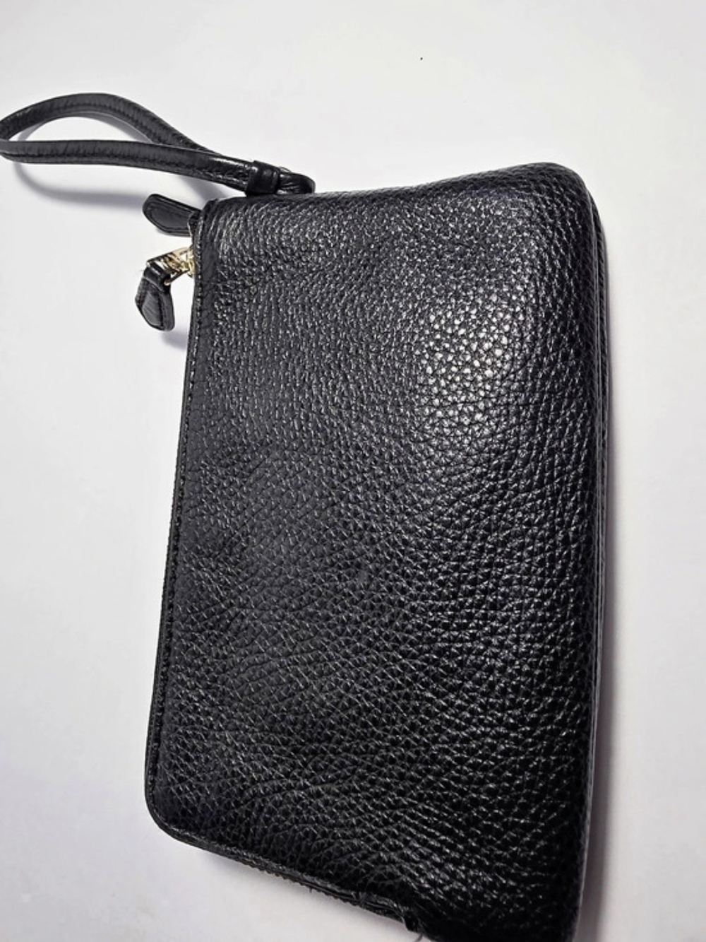 Coach Double Zip Pebble Leather Wristlet Wallet Black
